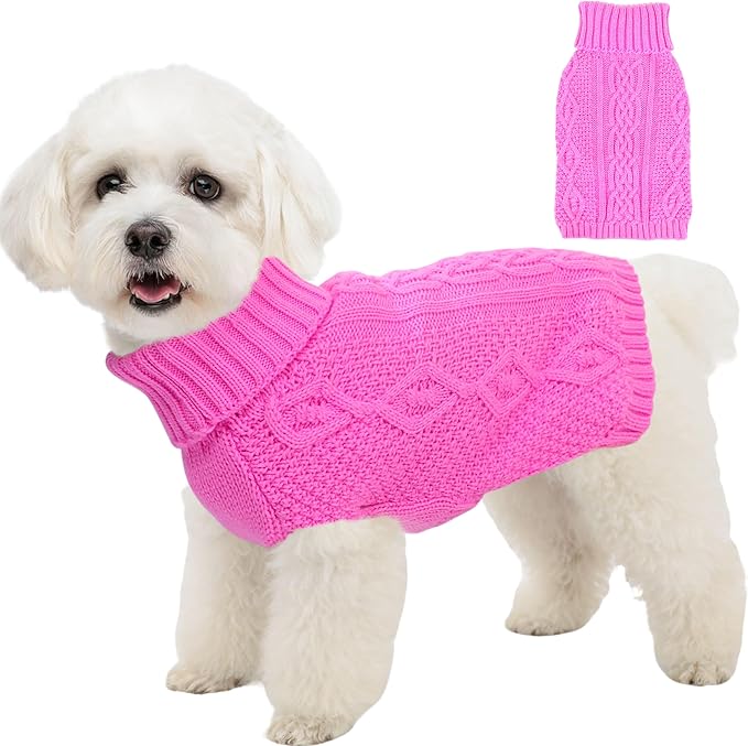 Dog Sweaters Small Dog Clothes Winter Turtleneck Puppy Sweater Warm Pet Cat Sweater Doggy Pullover Outfit with Twisted Design XS~XL(Pink, Medium)