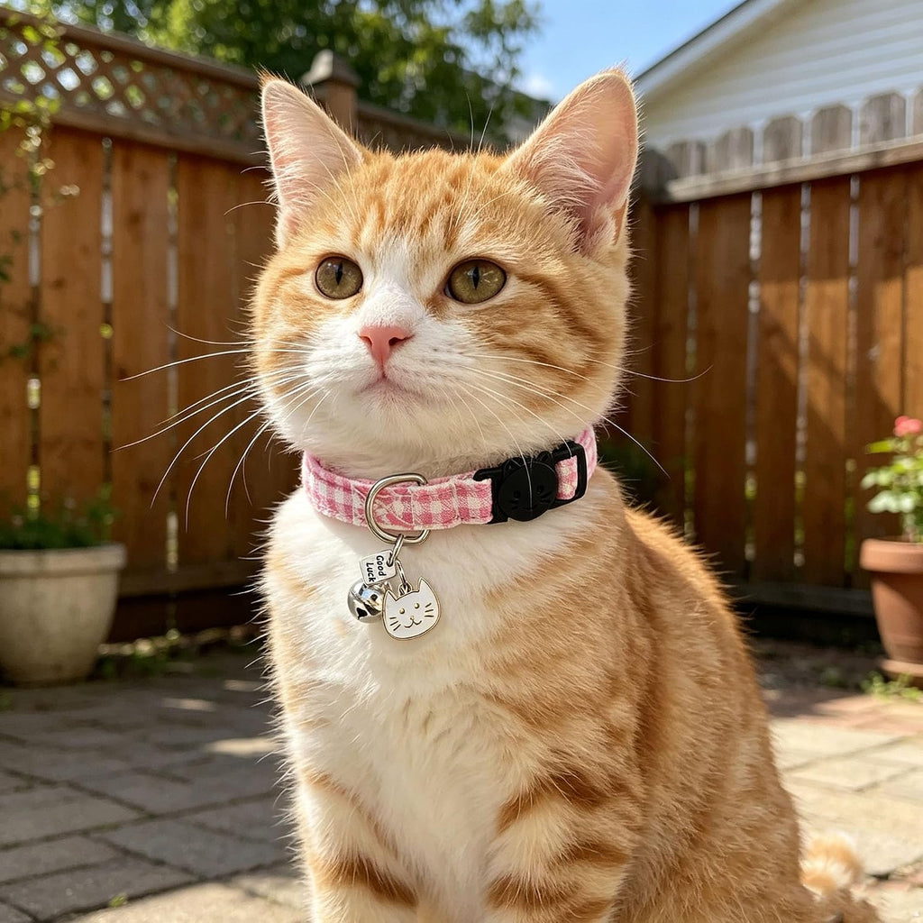 Cat Collars Breakaway Cotton with Bell for Girl Cats 2 Pack Adjustable Female Kitten Collars for Small Large Adult Cats