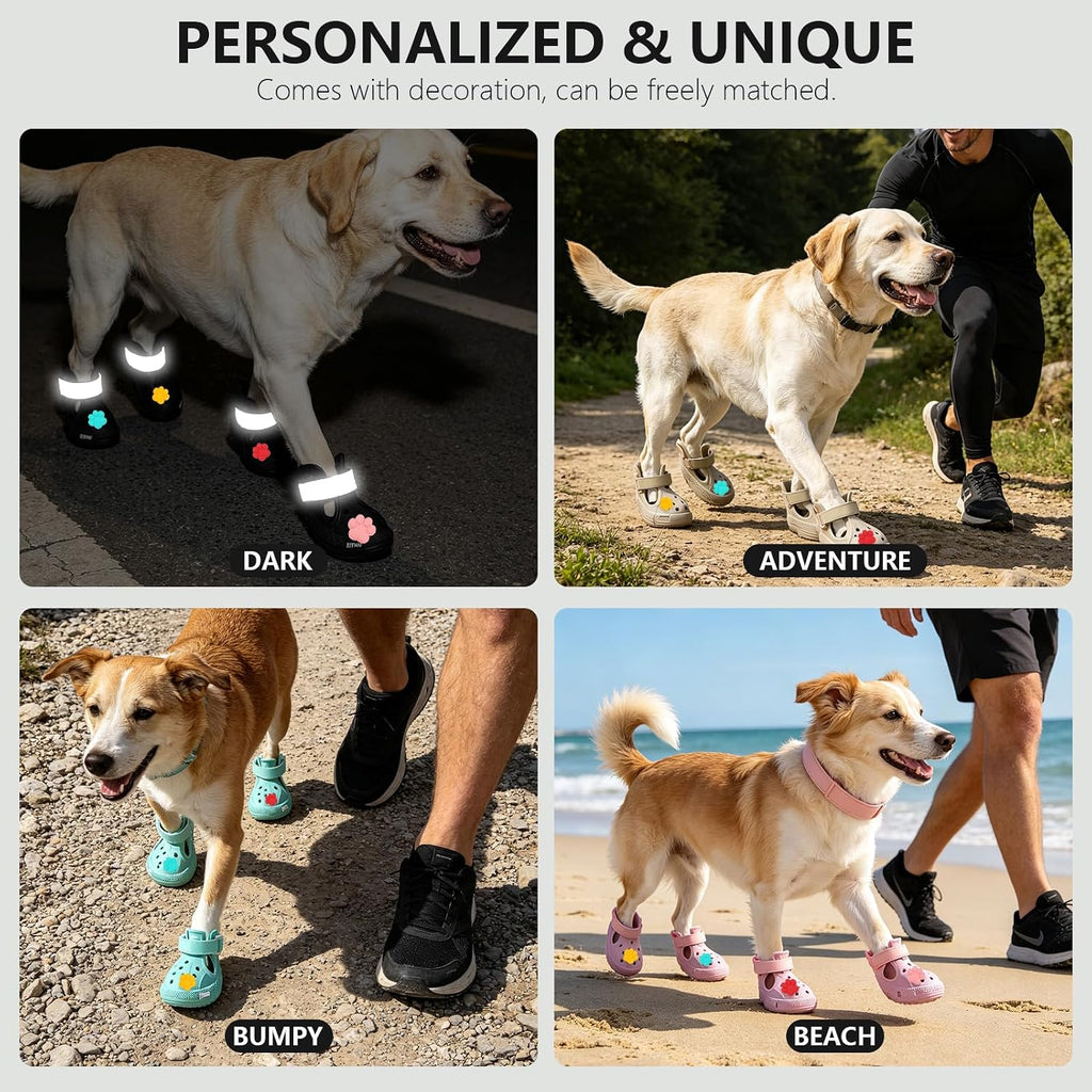 EVA Dog Shoes for Hot Pavement, Non-Slip Waterproof Reflective Adjustable Dog Booties Boots & Paw Protectors, Easy ON & Off Rugged Sole for Small Medium Large Dog Outdoor Walking (Pink,3)
