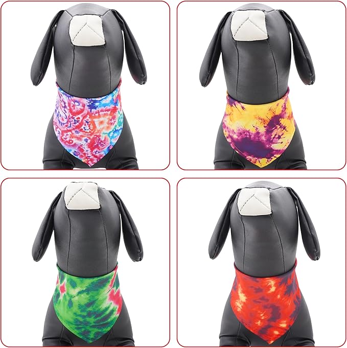 30 Pcs Tie Dye Dog Bandanas for Small Dogs Medium Stitch Dog Bandana Bulk Reversible Print One Side Large Polyester Scarves Party Grooming M
