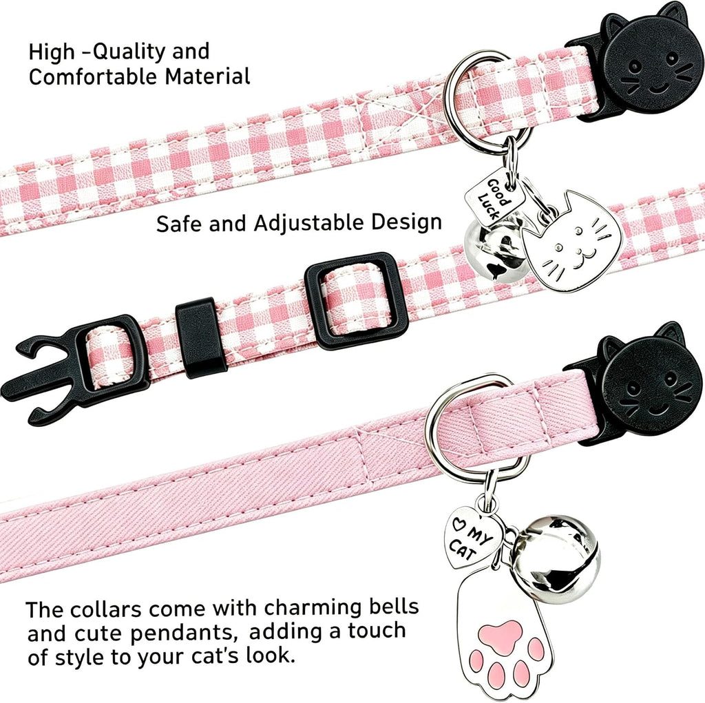 Cat Collars Breakaway Cotton with Bell for Girl Cats 2 Pack Adjustable Female Kitten Collars for Small Large Adult Cats