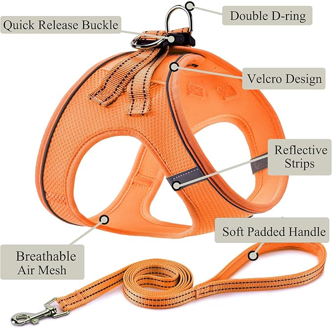 Dog Harness with Leash Set, No Pull Adjustable Reflective Step-in Puppy Pet Vest Harnesses for Small Medium Large Dogs and Cats,Orange L