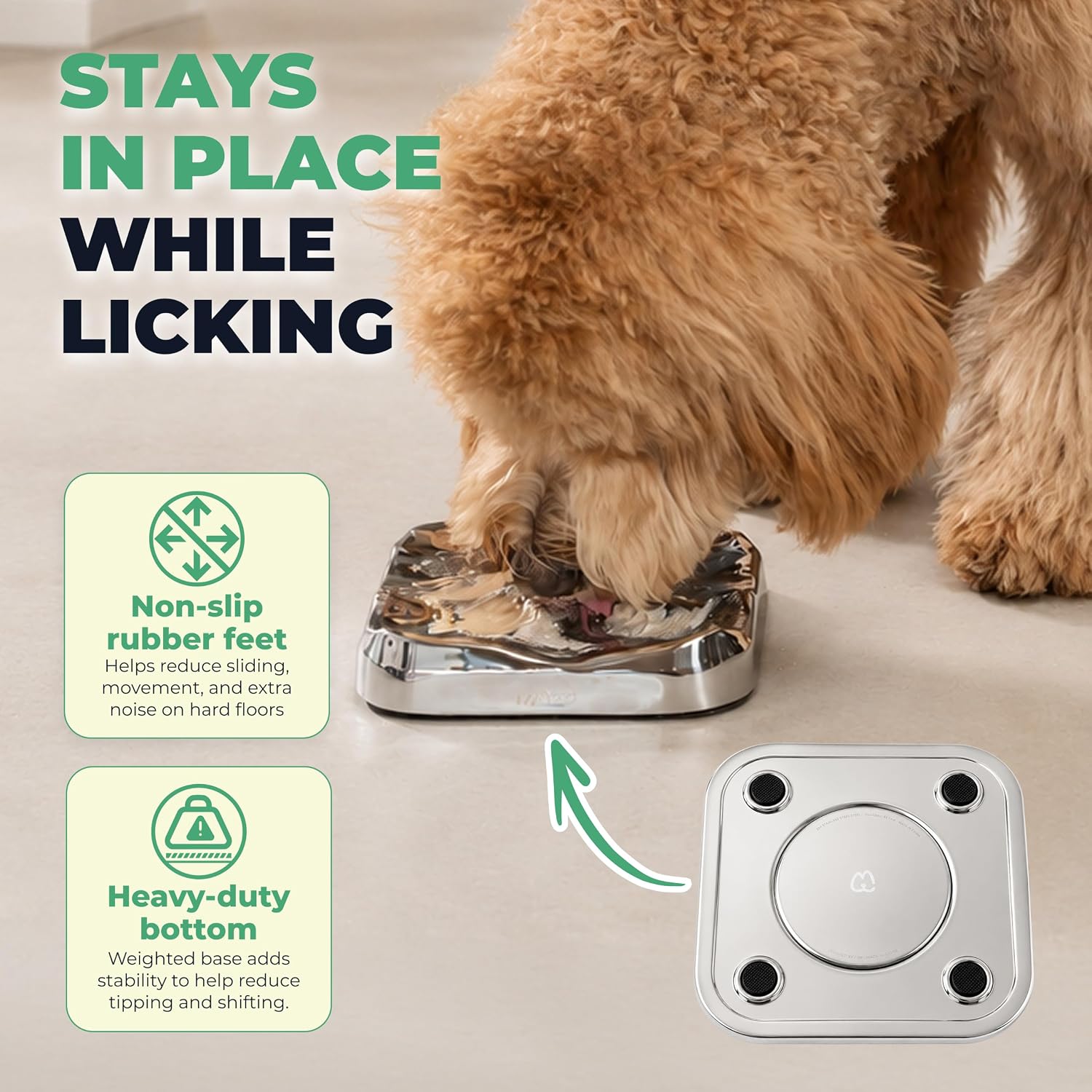 FXW IntoFlow Stainless Steel Dog Lick Mat, Patent Pending | Dishwasher Safe, Durable 304 Stainless Steel, 184 Textured Grooves, Grooming Support, For Soft Treats