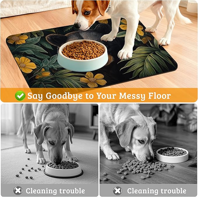 Brown Bear Dog Food Mat,Forest Absorbent Pet Feeding Mat for Food and Water Bowl,Quick Dry Dog Placemat Non Slip Rubber Backing Waterproof Pet Supplies 12" x 20"