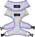 Lucy & Co. Cute Reversible Dog Harness Walking Halter - Best Designer Pet Harnesses for XS - XL Dogs - Padded Adjustable Vest for Easy Walking (Medium, Among The Wildflowers - Purple Floral)