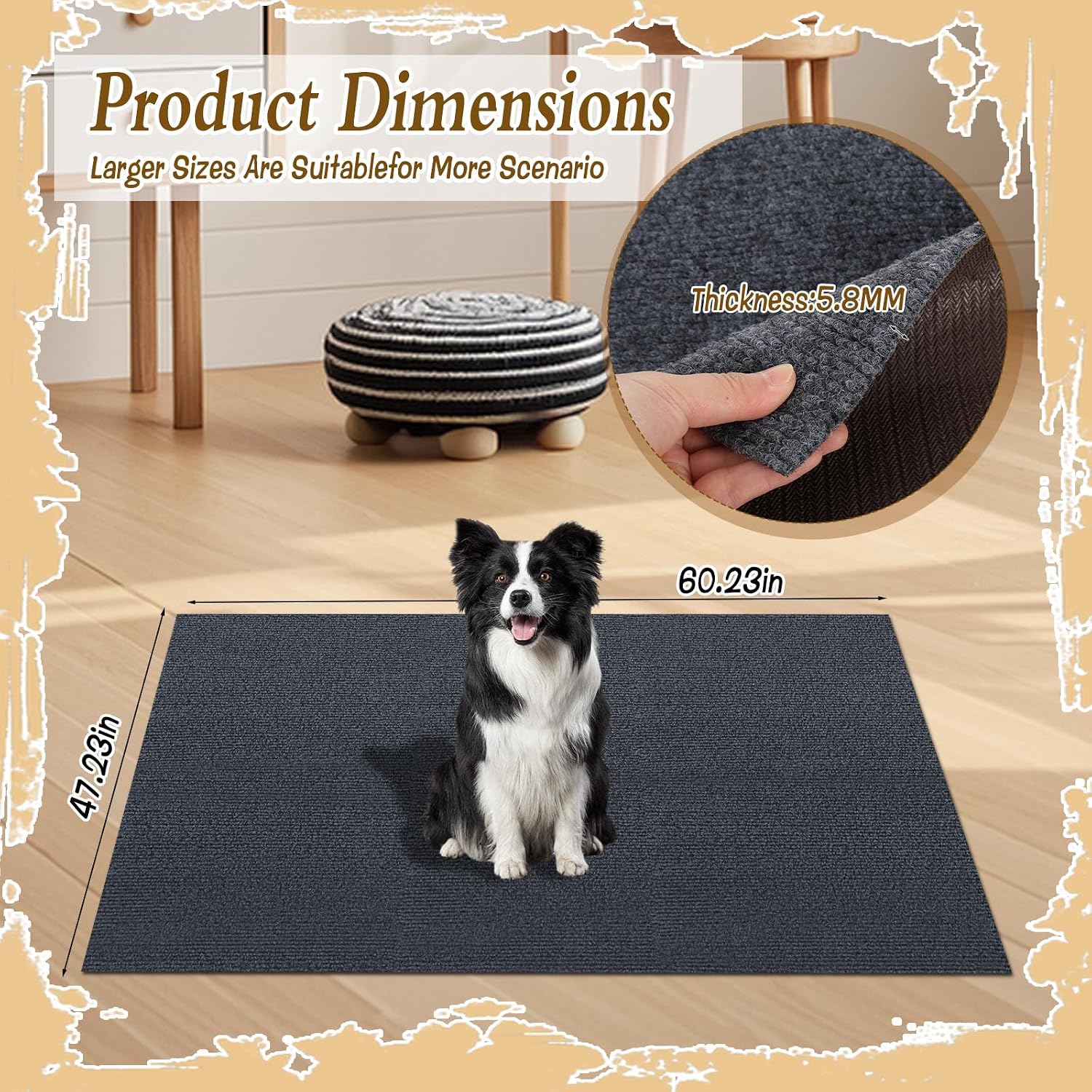 Dog Playpen Mat, Dog Crate Pad Liner for Kennel Training Under Pet Cage Non-Slip Kennel Mat to Protect Floors Extra Large Absorbs Urine Reusable Dog Playpen Mat, 47.23" X 60.23"