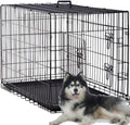 48 Inch Large Dog Crate Dog Kennel Cage Metal Wire Crates Pet Cages Double-Door Foldable Kennels with Handle and Plastic Tray Indoor&Outdoor,Black XXL