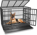 BOLDBONE 48 inch Heavy Duty Indestructible and Escape-Proof Dog Crate Cage Kennel for Large Dogs, High Anxiety Dog Crate with Removable Wire Trays and Wheels, Extra Large XL XXL, Black