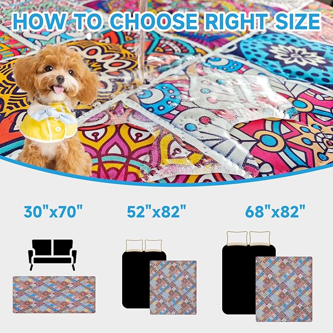 Waterproof Dog Blanket, Bohemian Dog Bed Cover Pet Blanket, Reversible Sofa Couch Cover for Dogs Washable, Protect Furniture Bed Couch Sofa for Puppy Cat (Colorful Medallion, 52×82 Inch)
