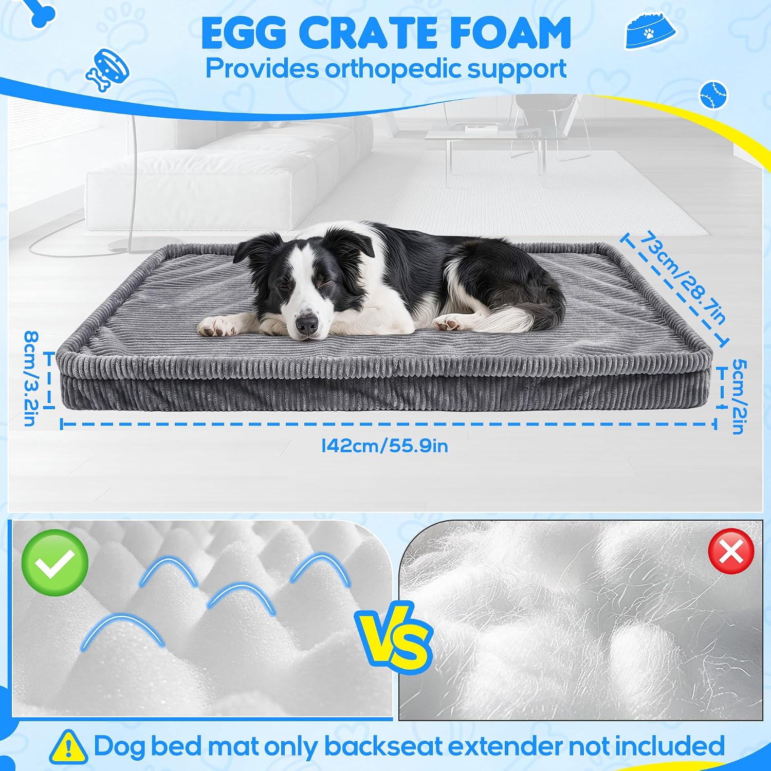 Loiion Dog Car Bed, Non-Slip Backseat Extender Pet Mat 56"x28.7"x2" | Removable, Washable Dog Bed With Waterproof Liner Protects Car Seats, Anti-Slip Travel Bed For Dogs