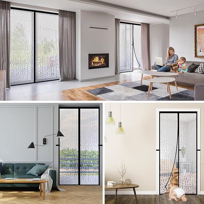 RELIANCER Magnetic Thermal Insulated Door Curtain,Waterproof EVA Door Cover,Fit Doors Size Up to 30"x78",Temperature Protection Insulated Doorway Curtain Partition,Patio Self-Closing Doors Net Screen