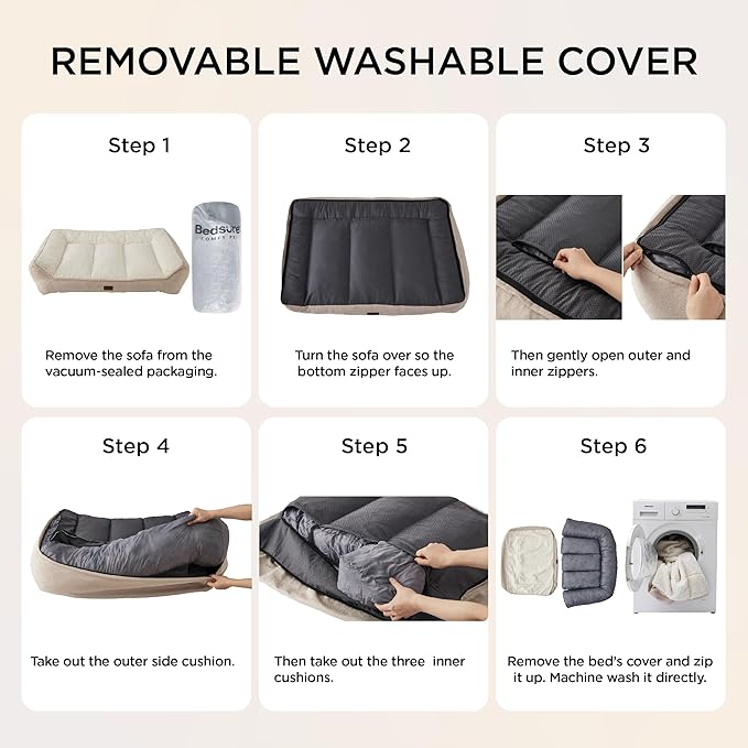 Bedsure SupportMax™ Orthopedic Dog Bed Medium Size Dog - Extra Thick Supportive Medium Dogs Beds with Waterproof Washable Cover, Comfort Pet Bed Sofa with Soft Sherpa and Nonskid Bottom, Beige, 35"