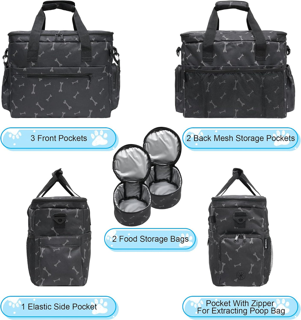 MYDAYS Dog Travel Bag, Pet Luggage Suitcase, Weekend Tote Carrier with Collapsible Bowl (Black1)
