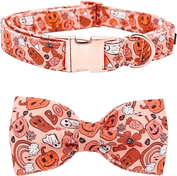 Halloween Dog Collar, Pet Collar Dog Bow Pumpkin Girl Boy Holiday Pet Collar Gift Cute Soft Puppy Collar for Small Dogs