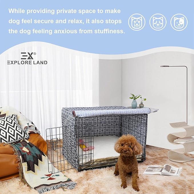 Explore Land Pattern Dog Crate Cover for 24 Inches Wire Cage, Heavy-Duty Polyester 1 2 3 Doors Standard Metal Pet Kennel Enclosure (Morocco)