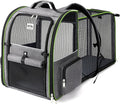 Lekebobor Large Cat Backpack Carrier Expandable Pet Carrier Backpack for Small Dogs Medium Cats Fit Up to 18 Lbs,Dogs Foldable Puppy Backpack Carrier for Travel, Hiking,Grey with Green Edge,L
