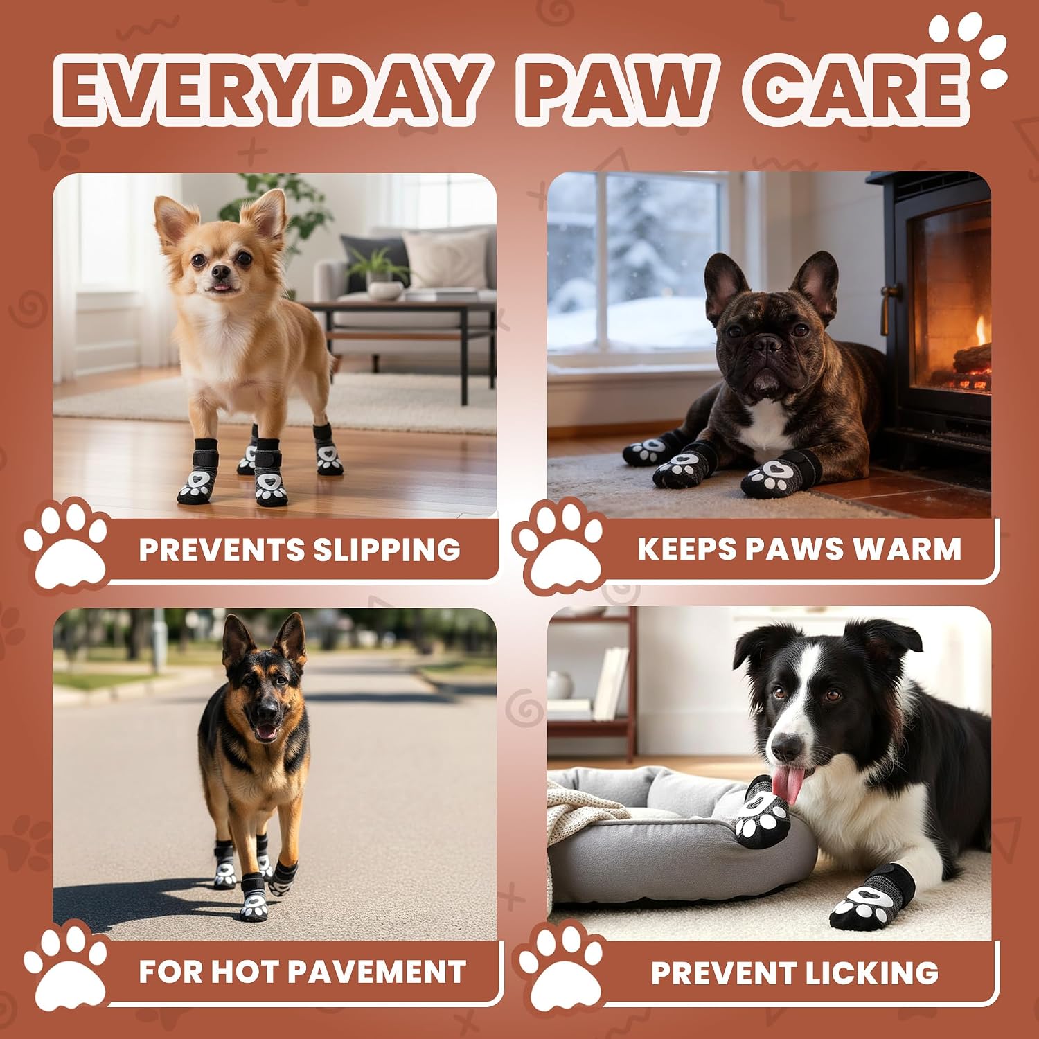 Anti Slip Dog Socks - 6 Pack | Dog Socks to Prevent Paw Licking - Small | Add Traction, Keep Warm & Protect from Hot Pavement | Paw Protection for Senior Dogs for Hardwood Floors | Dog Booties