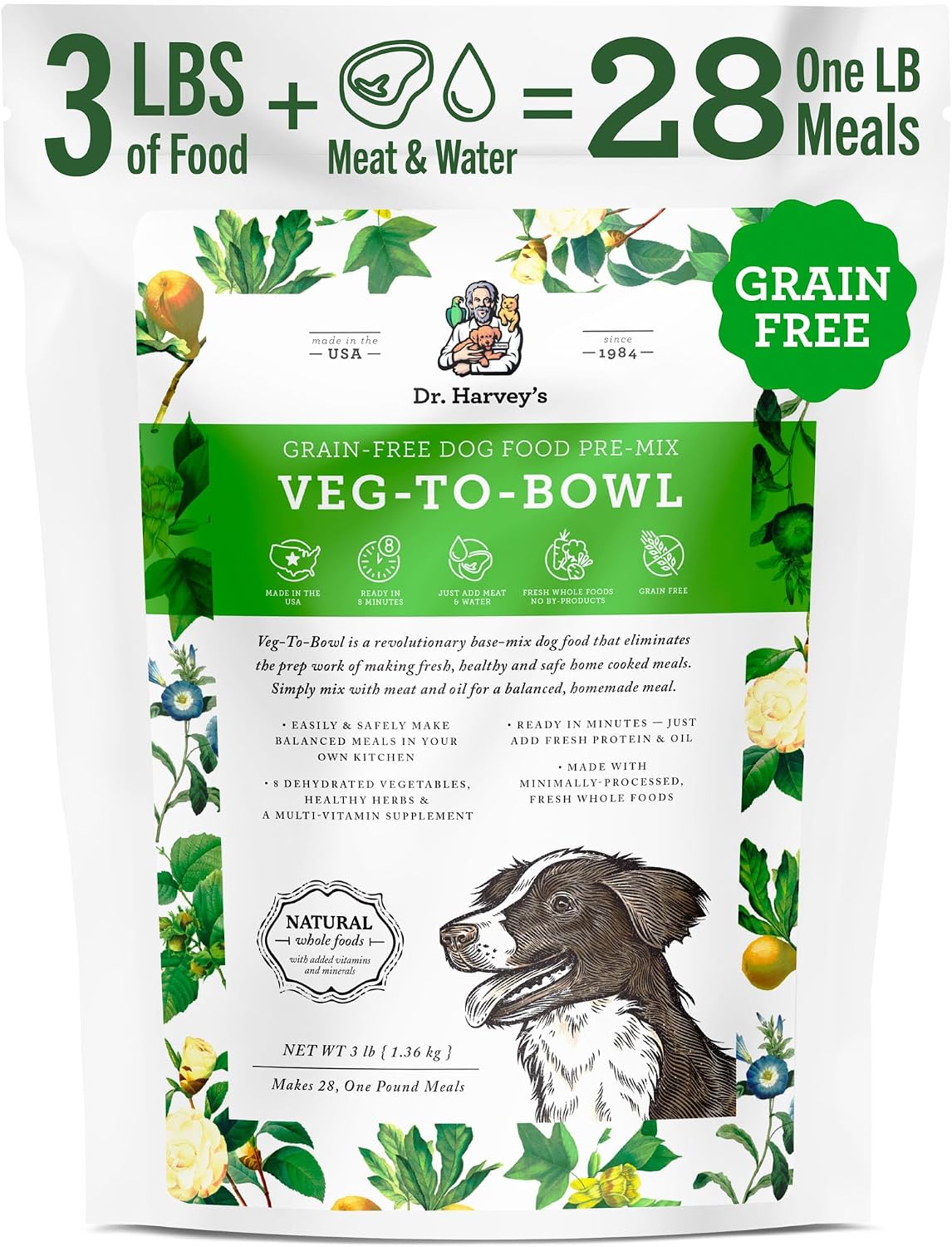 Dr. Harvey's Veg-to-Bowl Dog Food, Human Grade Dehydrated Base Mix for Dogs, Grain Free Holistic Mix (3 Pound) | Dehydrated - Holistic Mix