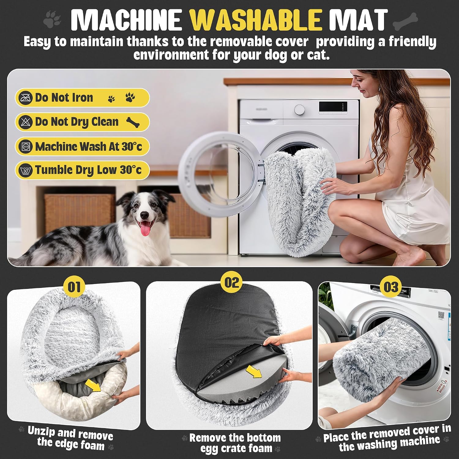 Loiion Orthopedic Car Dog Bed for Large Dogs, Waterproof Faux Fur Calming Travel Bed, Non-Slip Washable Backseat Bed for SUV & Sedan | Joint Support for Senior/Arthritic Pets