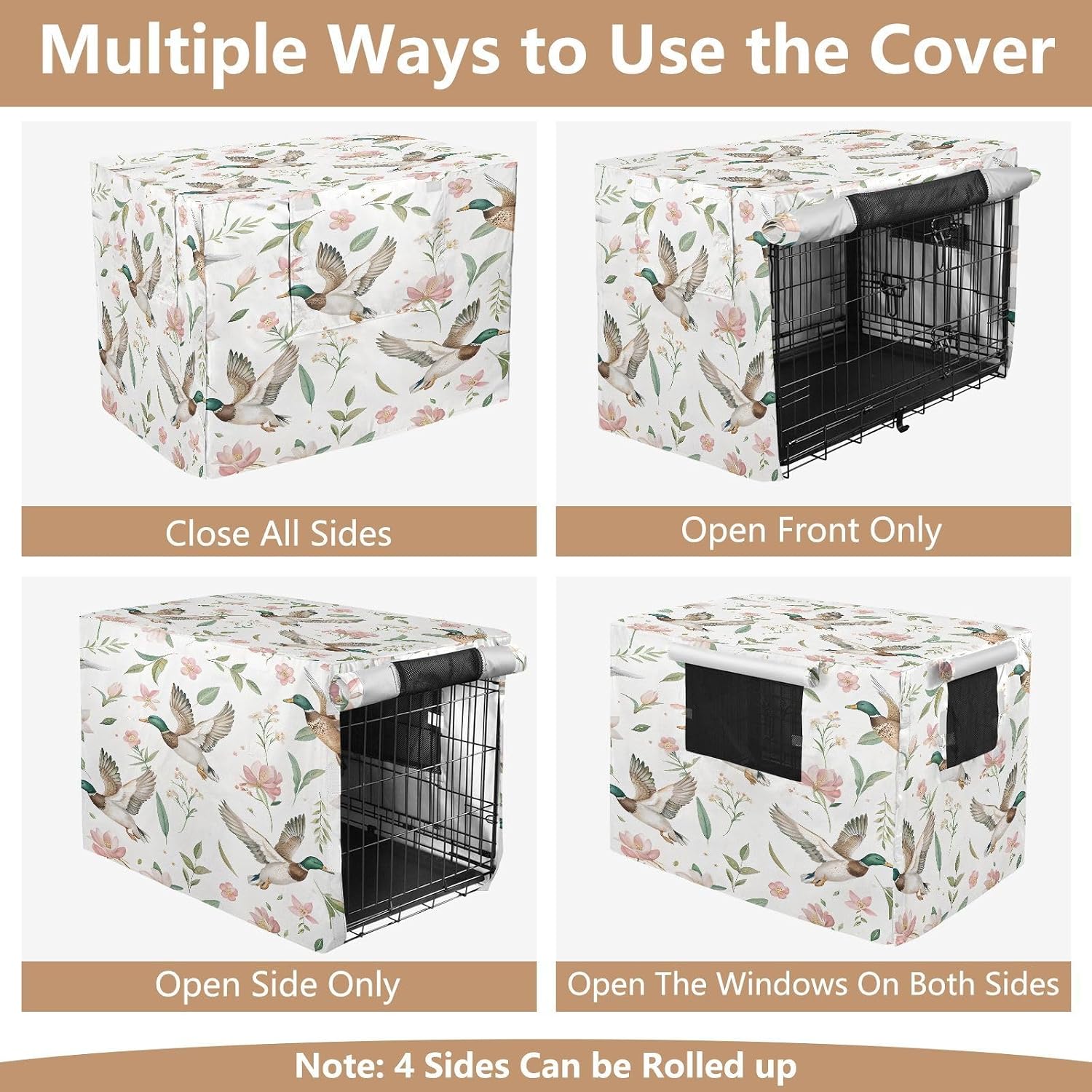 Mallard Ducks Dog Crate Cover 600D Oxford Heavy Duty Kennel Cover Mesh Window Soundproof Waterproof Sunshade Universal Fit for 42 inches Wire Cage