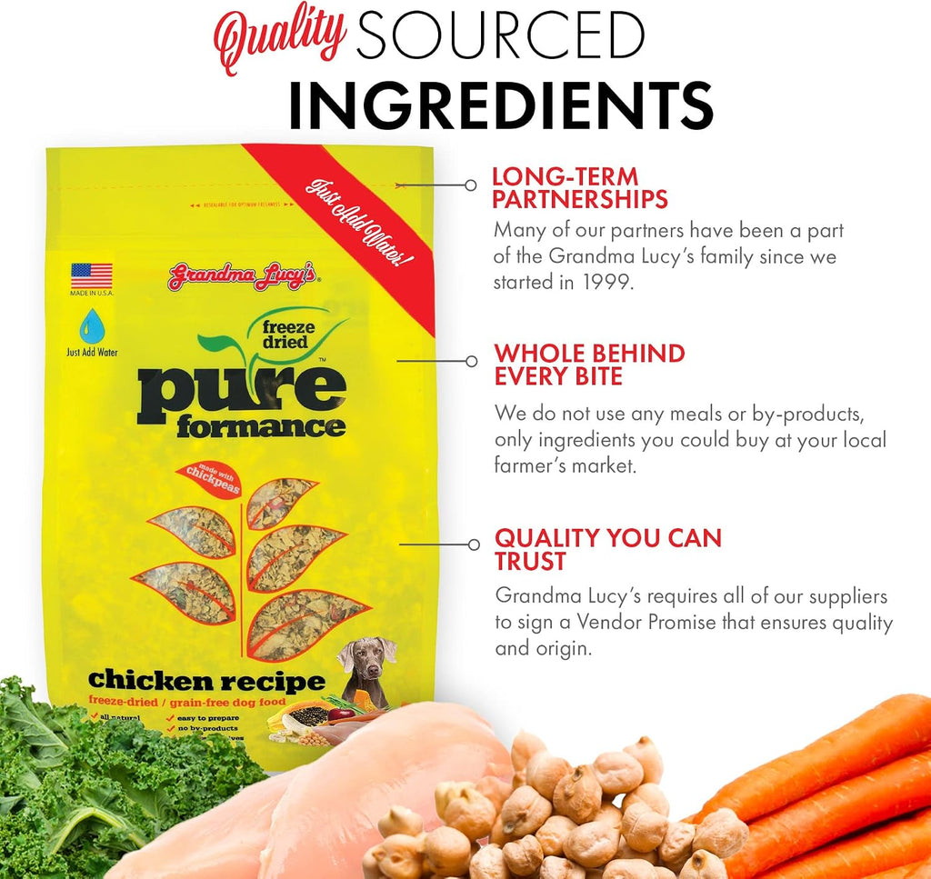 GrandmaLucy Pureformance Freeze Dried Grain Free Chicken Recipe Dog Food 1 Lbs (Pack of 2)