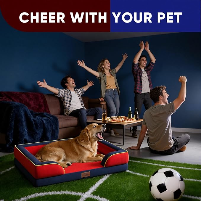 Comfort Expression Orthopedic Dog Bed for Extra Large Dogs 42x30 Inch, Waterproof Egg Crate Foam XL Pet Bed with Removable Bolsters, Dog Couch with Washable Cover & Non-Slip Bottom, Kansas