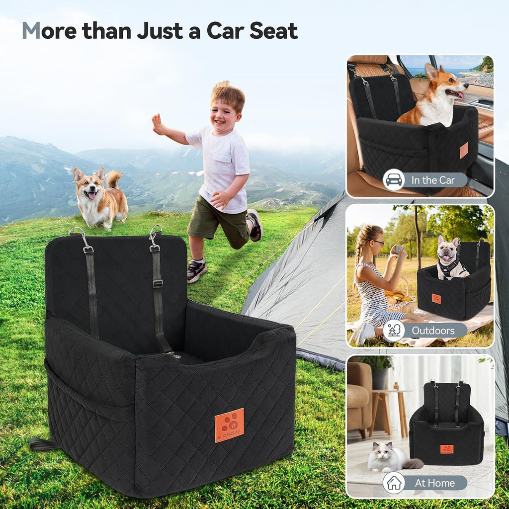 GL GLENSLAVE Dog Car Seat for Small/Medium Dogs Under 35lbs,Memory Foam Dog Booster Seats,Detachable and Washable Traval Pet Car Seat,Dogs Bed with 2 Safety Belts(Balck)