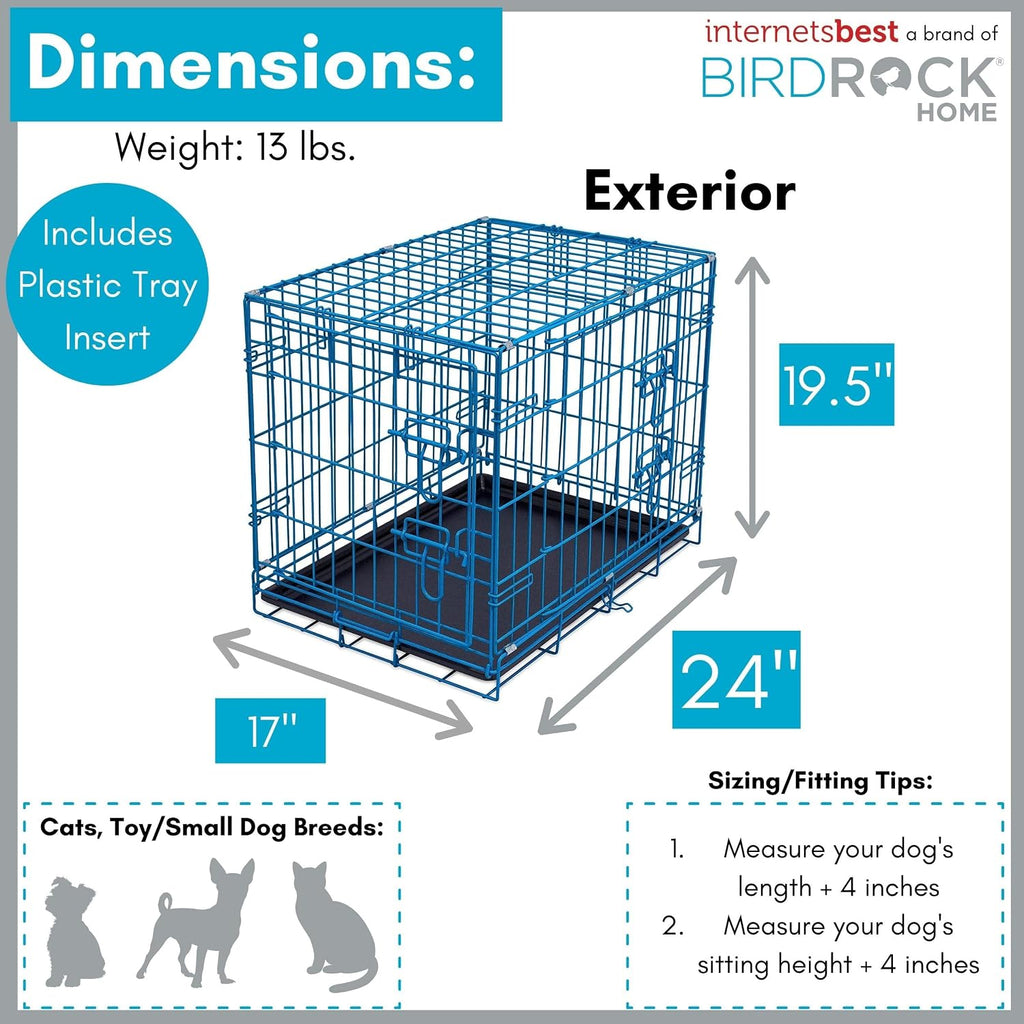 Internet's Best Double Door Steel Crates Collapsible and Foldable Wire Dog Kennel, 24 Inch (Small), Blue