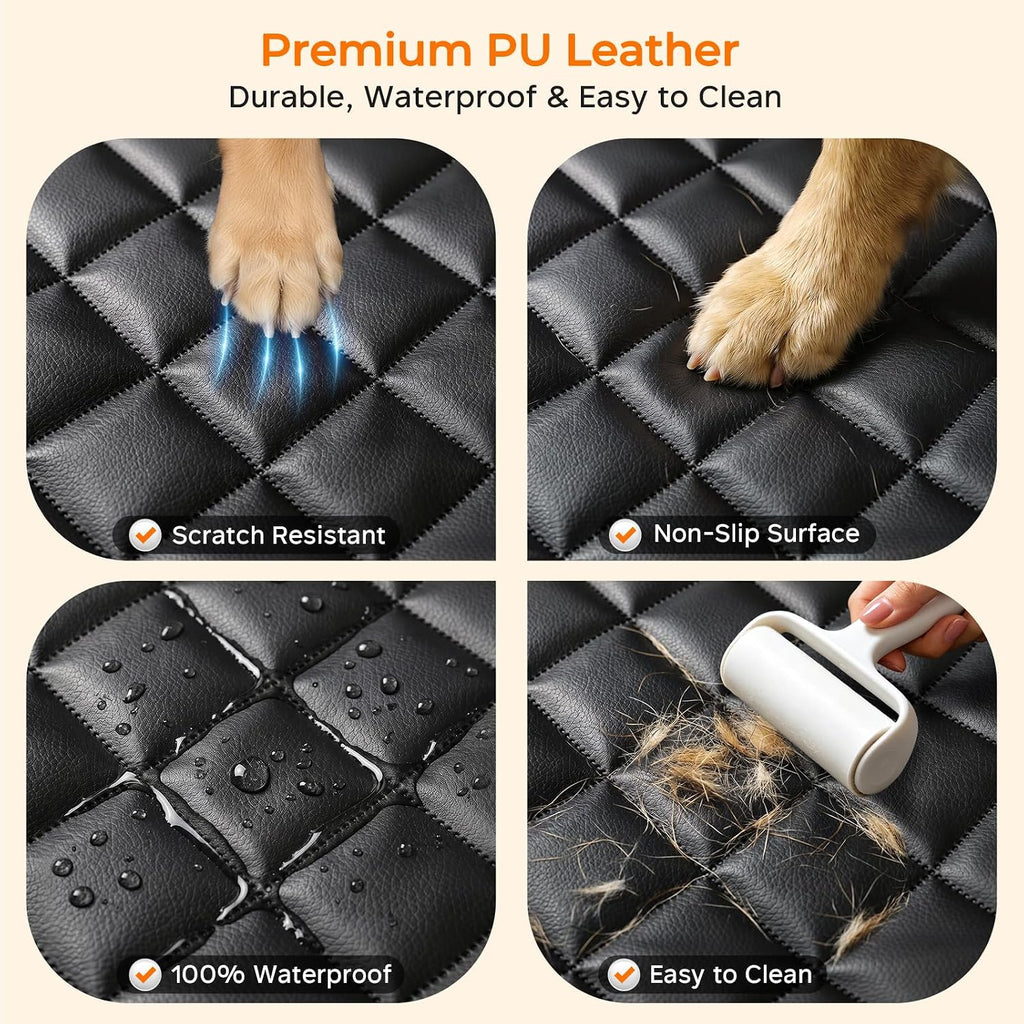 URPOWER Dog Car Seat Cover for Back Seat, Waterproof PU Leather | Non-Slip, Scratch-Resistant Rear Bench Seat Protector for Dogs, Easy to Clean, for Compact Cars and Small SUVs