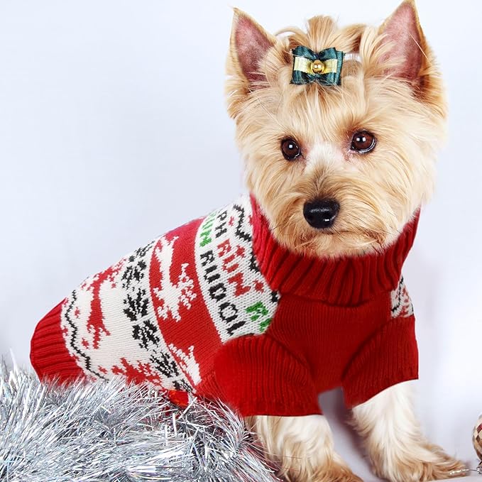 Dog Christmas Sweater Xmas Pet Clothes Cute Reindeer Christmas Dog Costume Outfits Holiday Knitwear Puppy Cat Jumpers New Year Gifts for Small Medium Large Dogs(Red Runing Deer,L)