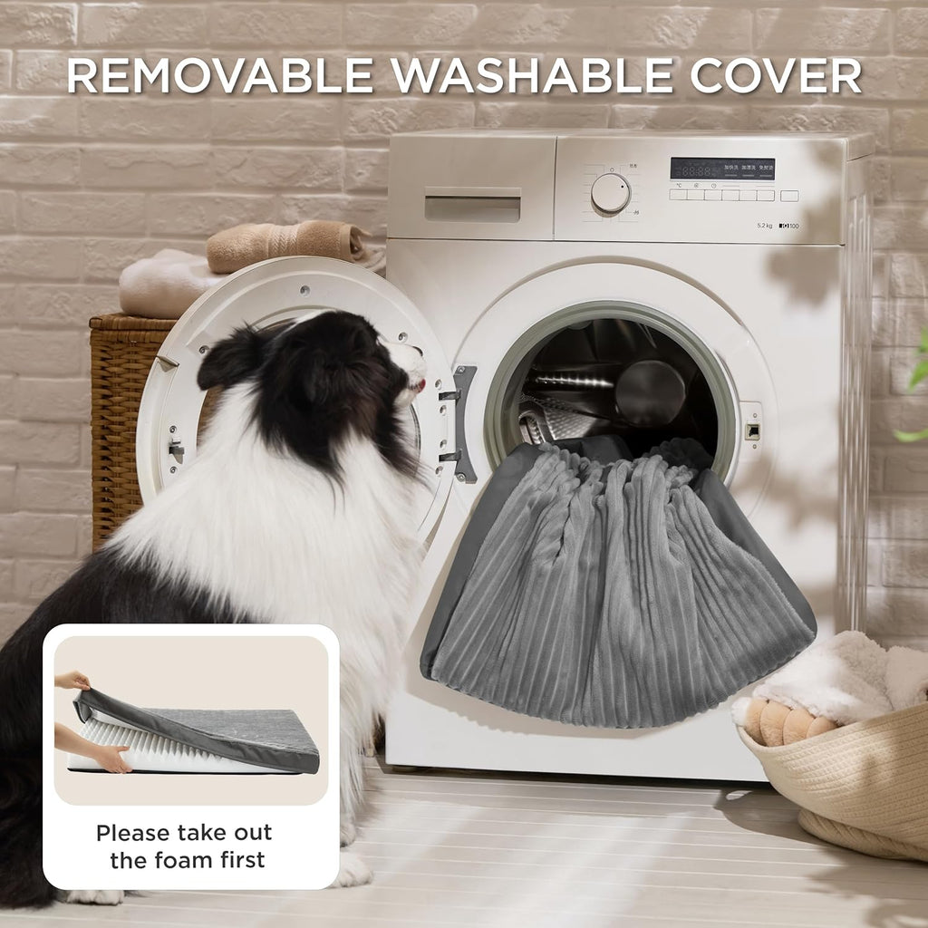 Bedsure ComfyFleece Large Dog Bed for Crate with Washable Cover, 35x22 | Orthopedic Egg Crate Foam Pet Mat,Removable Cover, Nonslip Bottom,Not Waterproof,Not Chewproof,For Large Breeds up to 40lbs