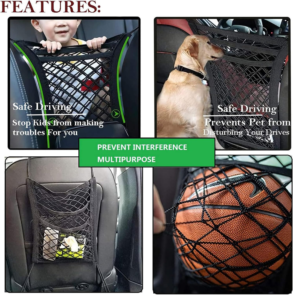 Car Dog Barrier for Mitsubishi Montero Sport 2026 2025-2016, Automotive Seat Organizer Storage Net Elastic Luggage Mesh Pouch Interior Auto Accessories Black
