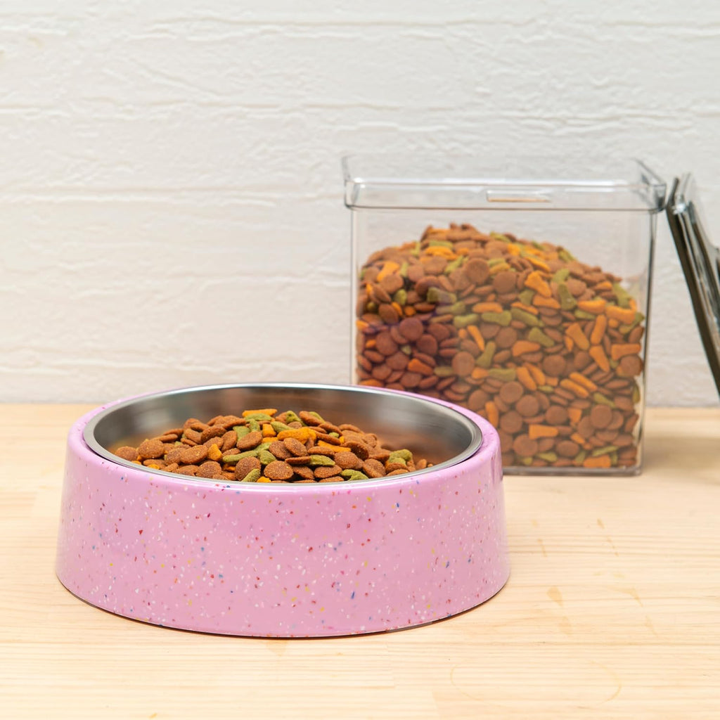 32oz 4CUP Dog & Cat Bowl, Sprinkle Design, Slanted Stainless Steel Pet Bowl with Removable Inner Bowl, Non-Slip Silicone Base, Dishwasher Safe, for Dry/Wet/Raw Food & Water (Pink)