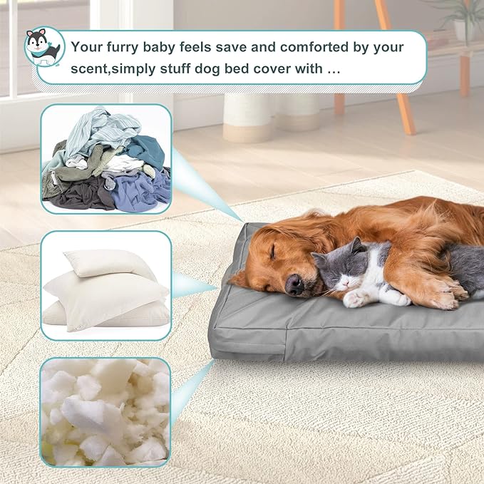 Explore Land Waterproof Dog Bed Cover Canvas Washable Dog Crate Pad Replacement Cover for 54 Inch Crate, 53Lx36Wx4H inch, Gray