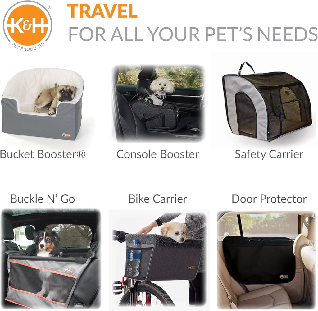 K&H Dog Car Seat, Bucket Booster for Small to Medium Pets, L Black/Cream | Collapsible Dog Car Seats for Small Dogs. Seat Belt Secured, 2 Safety Leashes, Washable Covers