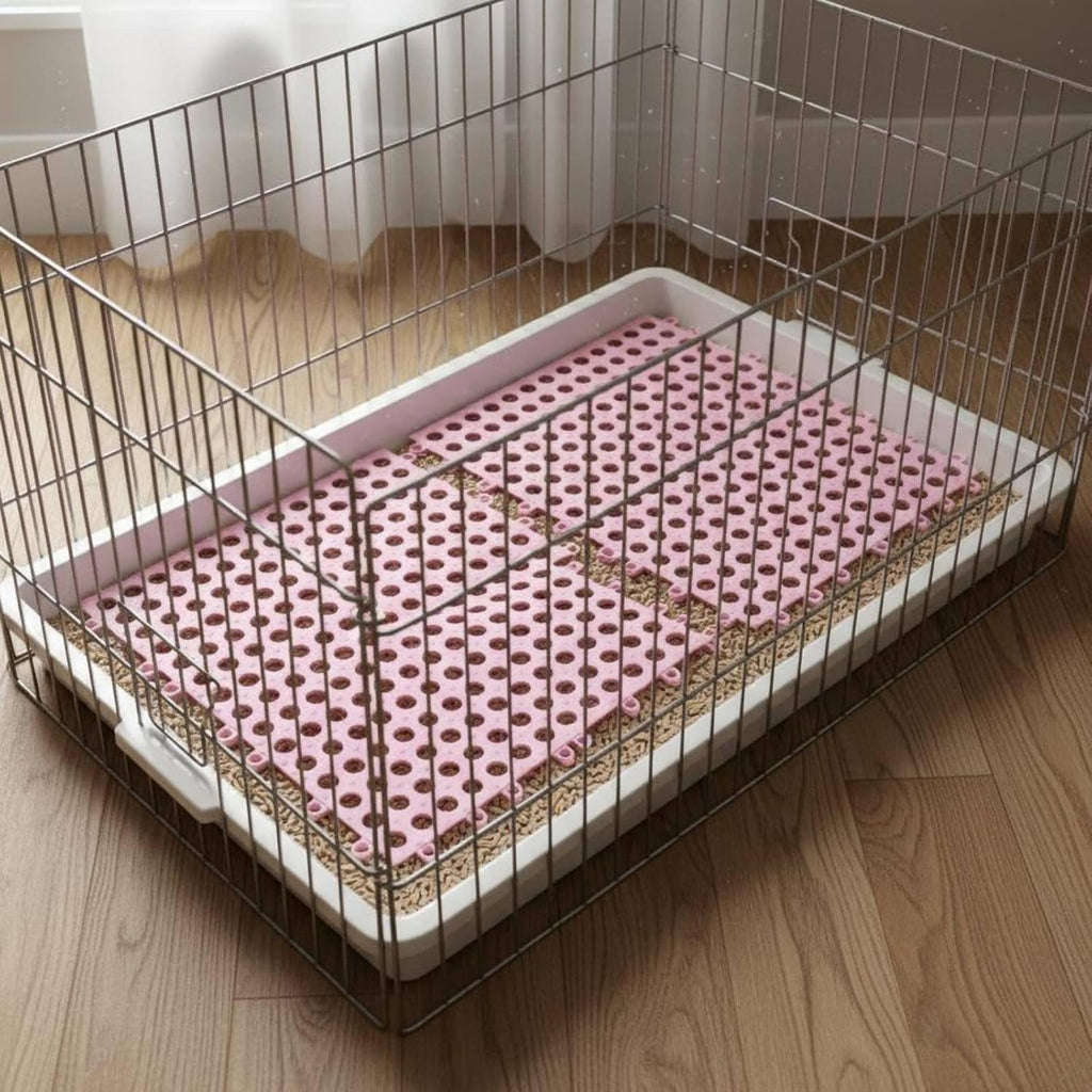 Pet Cage Mat Interlocking Floor Tile Liner Cage Mat Hutch Flooring Enclosure Pad Medical Silicone Bite Resistant with Fast Drainage Custom Cut and, White