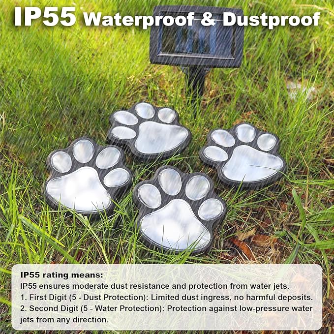Animal Paw Print Solar Lights Outdoor Garden Decor, 8 Pack Paw Print Lights with Cord, IP55 Waterproof Yard Pathway Decor Light, Cold White Color Light, New Home Birthday Christmas Gift