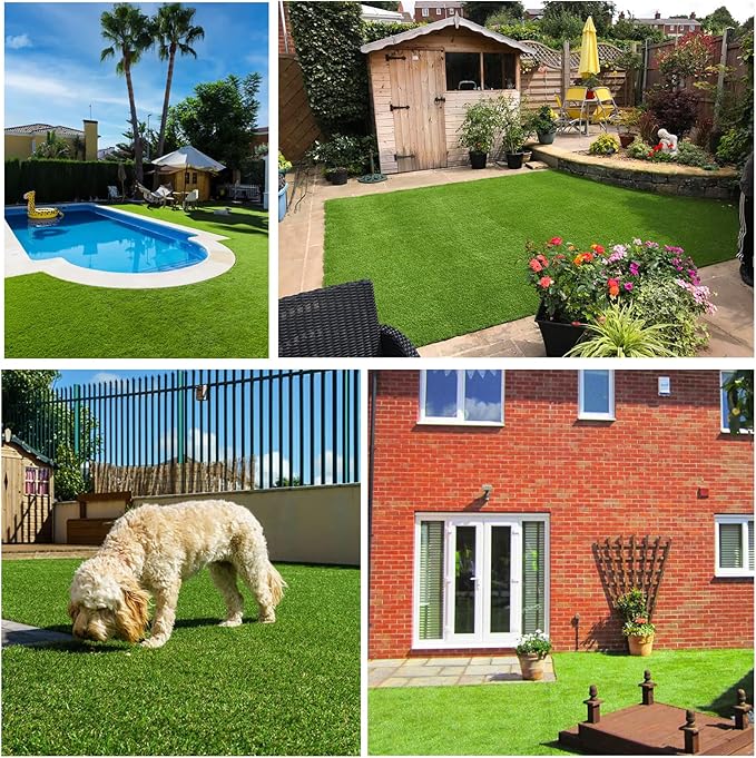 Artificial Grass Rug Outdoor Indoor 7FTX34FT Fake Grass Carpet Green Synthetic Grass Pet Turf Realistic Faux Grass Rug with Drain Holes for Garden Lawn Landscape Balcony Home Decor Patio