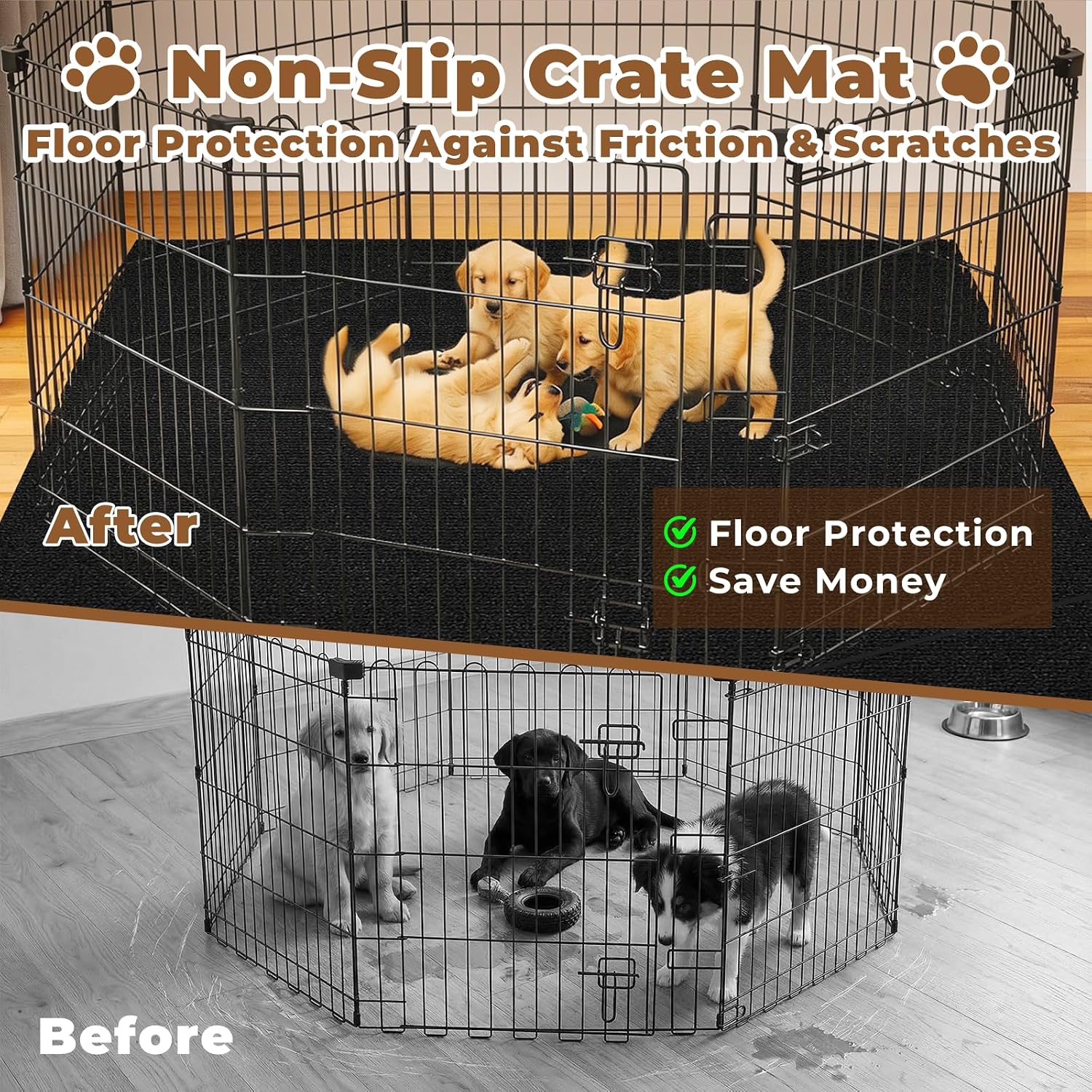 Dog Crate Mat, 60 in X 74 in Dog Playpen Mat Kennel Mat | Waterproof Non-Slip Reusable Washable Floor Protector Extra Large cages Puppy Pee Pad for Under Dogs Crate Black