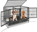 Homey Pet 43" Double Dog Crate, Heavy Duty Stackable Kennel with Divider | Drop Cage for Dogs with Dual Doors, Auto Locks, Bowls, Removable Tray, for Small & Medium Dogs, Breeders and Multi-dog Homes
