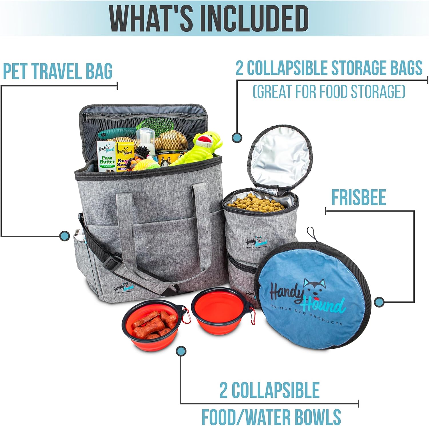 Dog Travel Bag, Pet Travel Organizer Kit for Weekend Trips | Includes accessory organizer with food storage, ideal for road trips, camping and weekends away