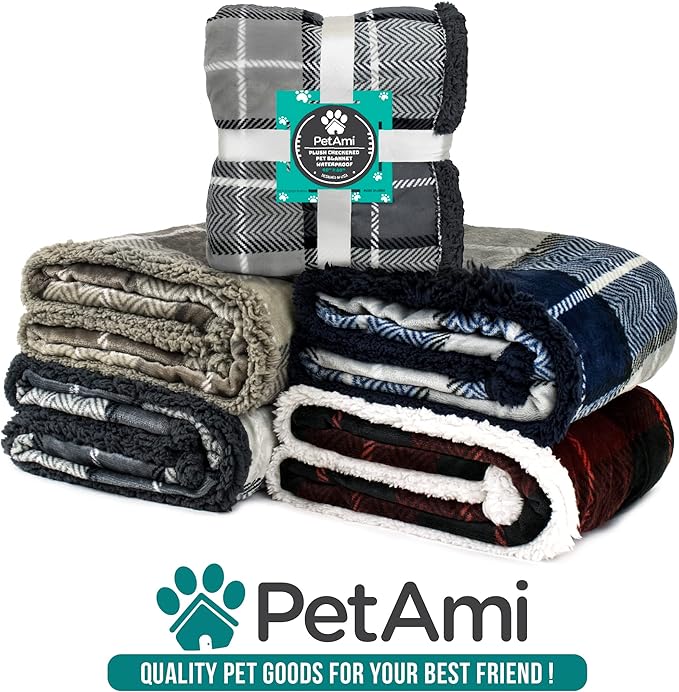 PetAmi Dog Blanket for Medium Large Dogs, Pet Bed Blanket Cat Puppy Kitten, Fleece Furniture Couch Cover Protector Sofa Car, Soft Sherpa Dog Throw Plush Reversible Washable, 40x60 Plaid Taupe