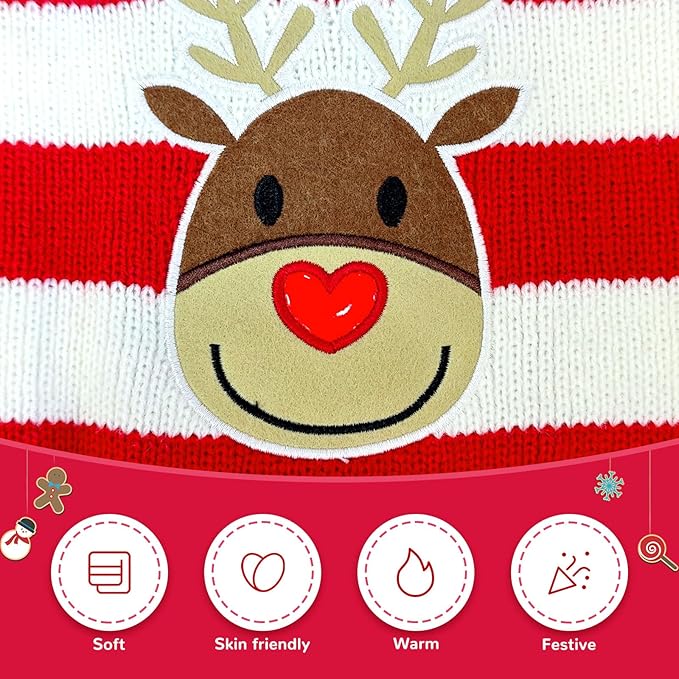 Dog Christmas Sweater Cute Striped Reindeer Xmas Pet Clothes Holiday Puppy Cat Costume New Year Gifts for Small Medium Large Dogs Jumpers (M, Red White Stripe Reindeer)