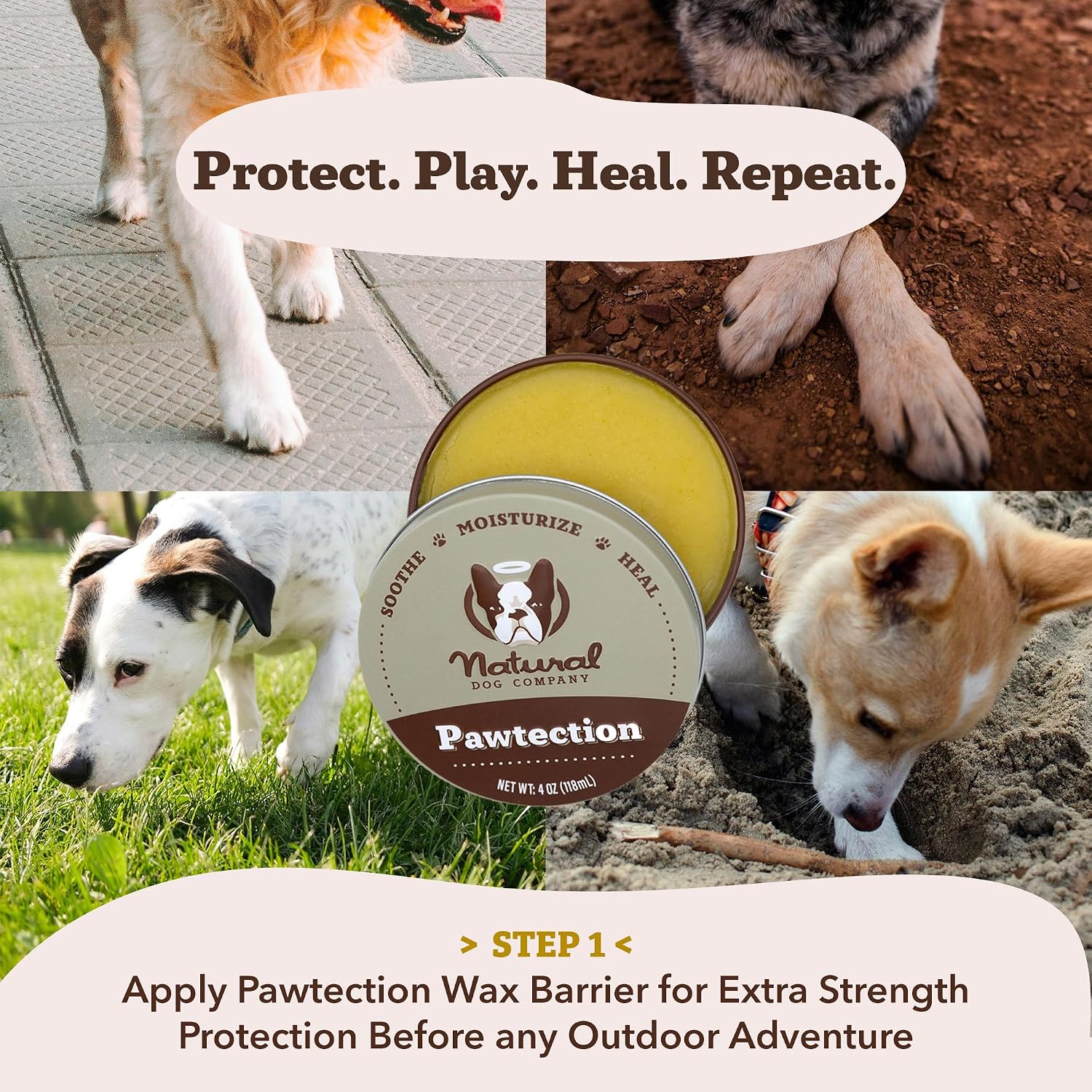 Natural Dog Company Paw Soother Balm & PawTection Stick Bundle for Dogs – Moisturizes, Heals & Protects Dry, Cracked Paws – Lick-Safe Dog Paw Balm Duo – 1 oz Tin + 0.15 oz Stick