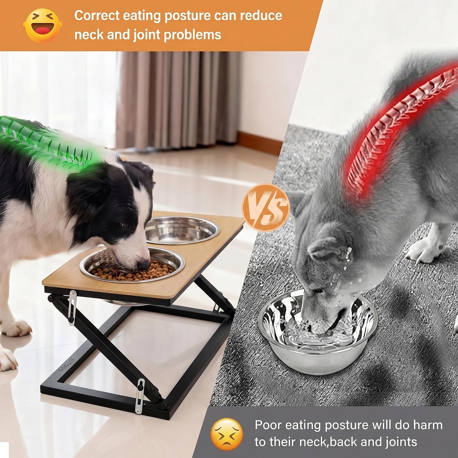 Elevated Dog Bowl, Adjustable Height and Tilt Angle Dog Bowl Stand | Precisely Adjust Height And Tilt Angle, Easy To Clean, Equipped With 2 Stainless Steel Food Bowls, Sturdy And Durable.