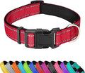 Reflective Dog Collar, Adjustable Soft Neoprene Padded Nylon Pet Collars with Buckle for Small Dogs, Red,S