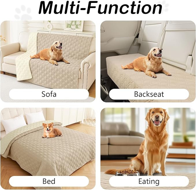 hyha Waterproof Dog Bed Blanket, Soft Pet Blankets, Waterproof Couch Cover for Dogs, Reversible Sofa Covers Washable for Furniture (30x53 Inch, Taupe/Beige)