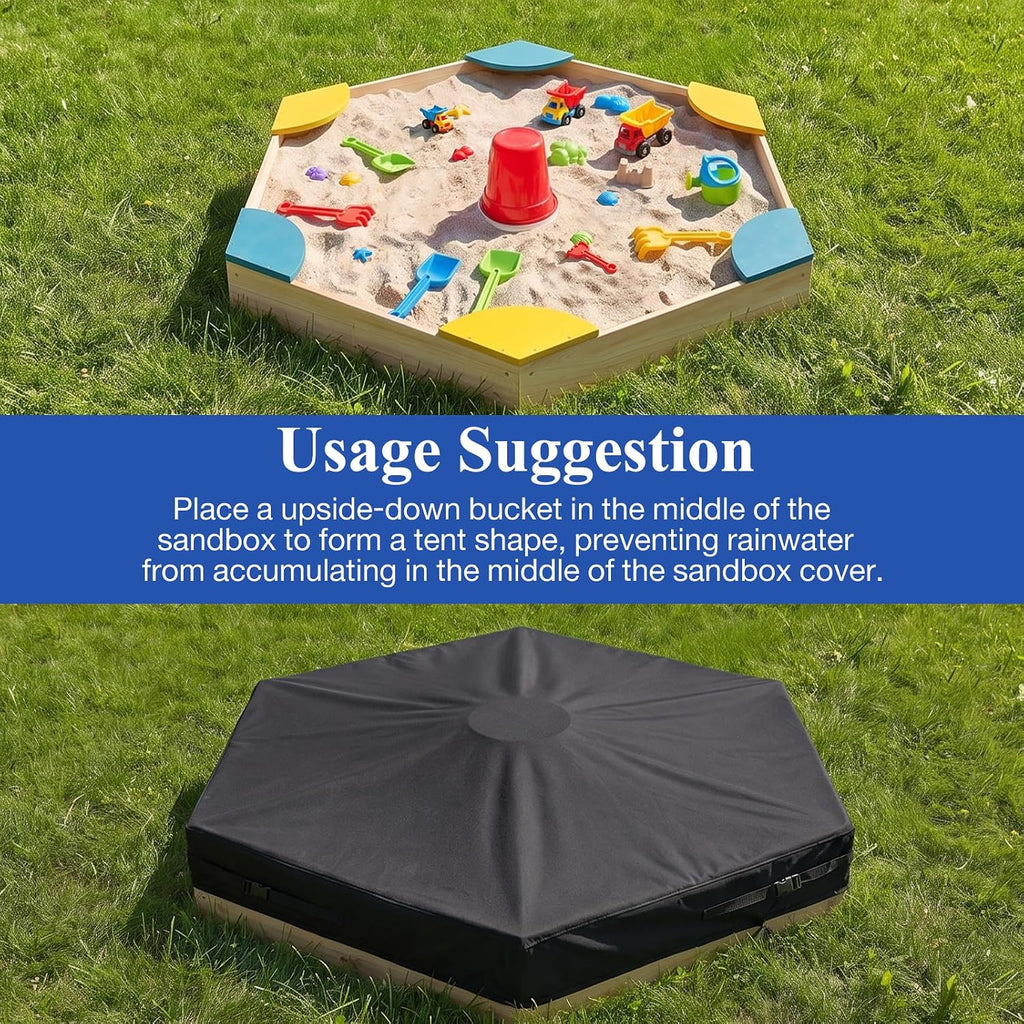 Kasla Hexagon Sandbox Cover, Custom Cover | Heavy Duty, Waterproof, Fits Large Sand Pit & Outdoor Wooden Sandbox for Toddlers Patio Backyard Garden Play