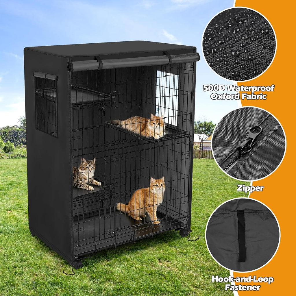 Catio Cover, 37"x23.5"x50" Waterproof Cover for Amazon Basics Catio | Waterproof Cover for Outdoor Cat Enclosure, 420D Oxford Fabric Cat Cage Cover, Black, Catio Not Included