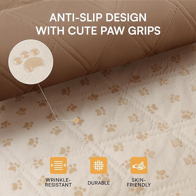 Luciphia 100% Waterproof Couch Cover Blanket for Dogs Anti-Slip Pet Couch Protector Sofa Mat Puppy Cat Blanket with Non-Slip Bottom, Light Brown Khaki, 40x50 Inch